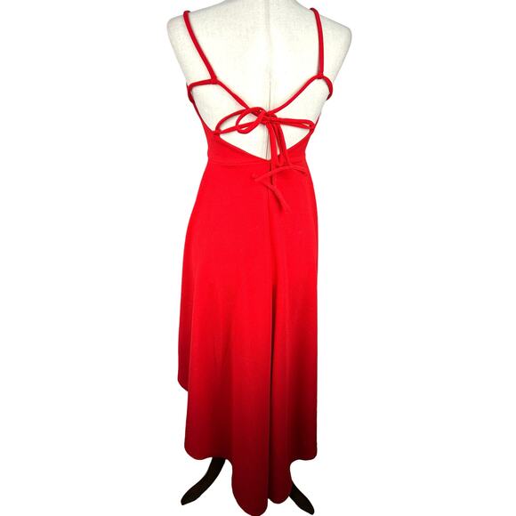 Privy Red High Low Hemline Strappy Cocktail Party Dress Low V Cut Size Small - Picture 5 of 5
